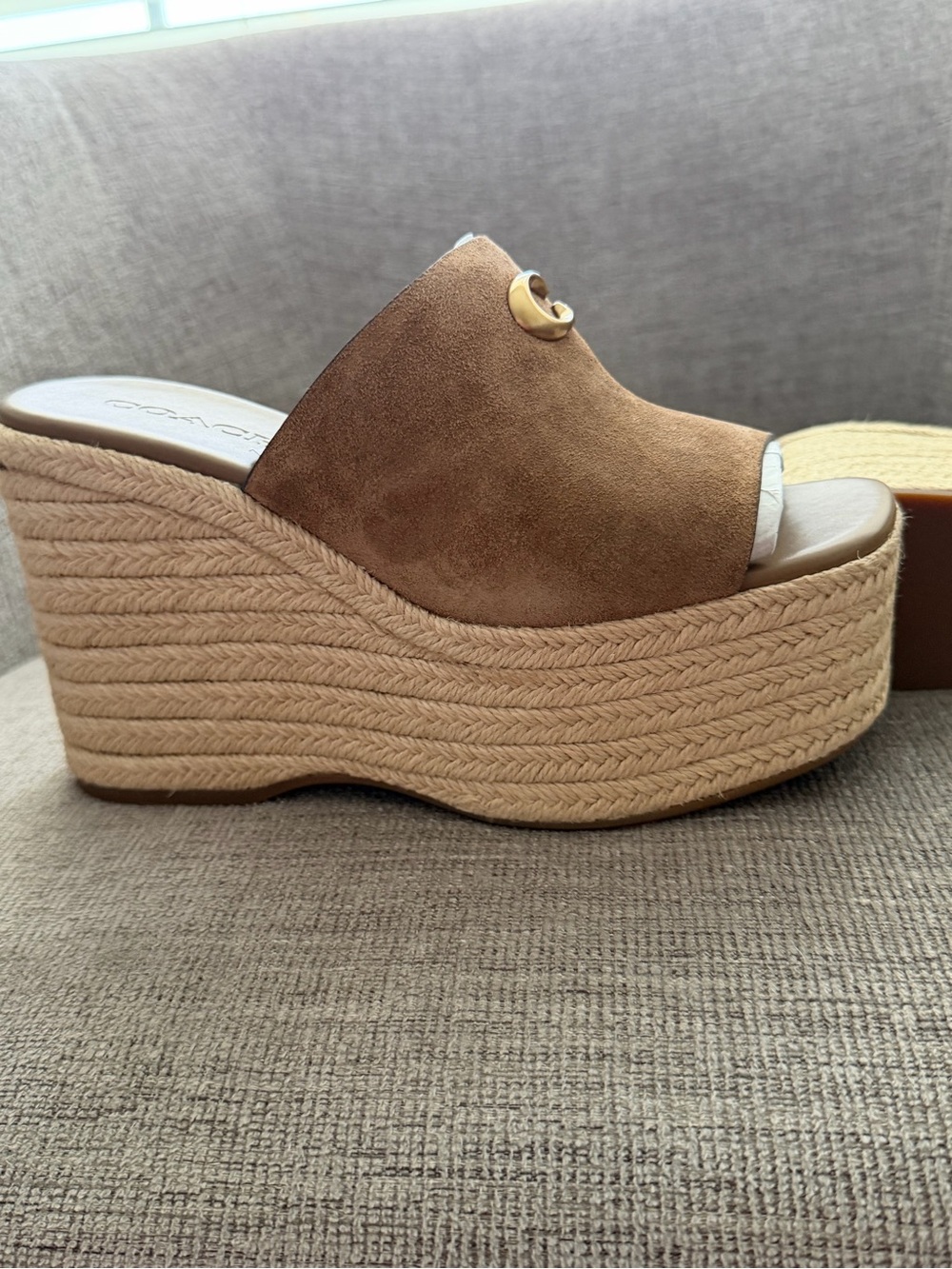Coach size 7 Brown Suede Espadrille Platform Wedge Slides - Picture 4 of 16